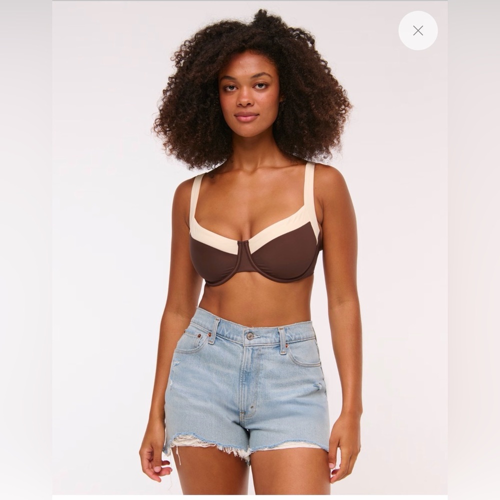 Abercrombie and Fitch Wide Strap Underwire Bikini Top XL Brown White